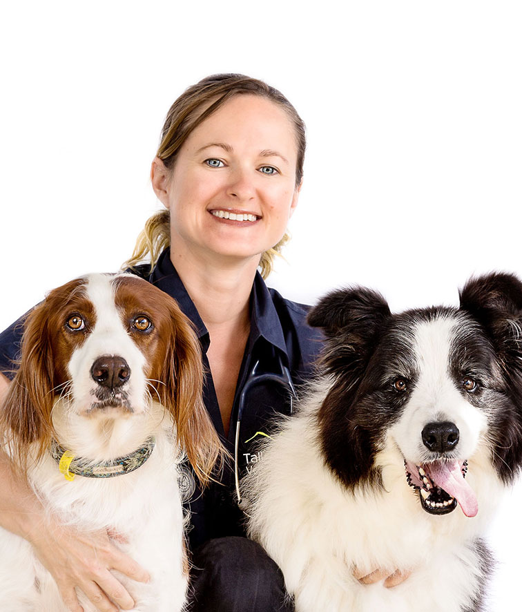 A photo of Dr Christina Webb and her two dogs.